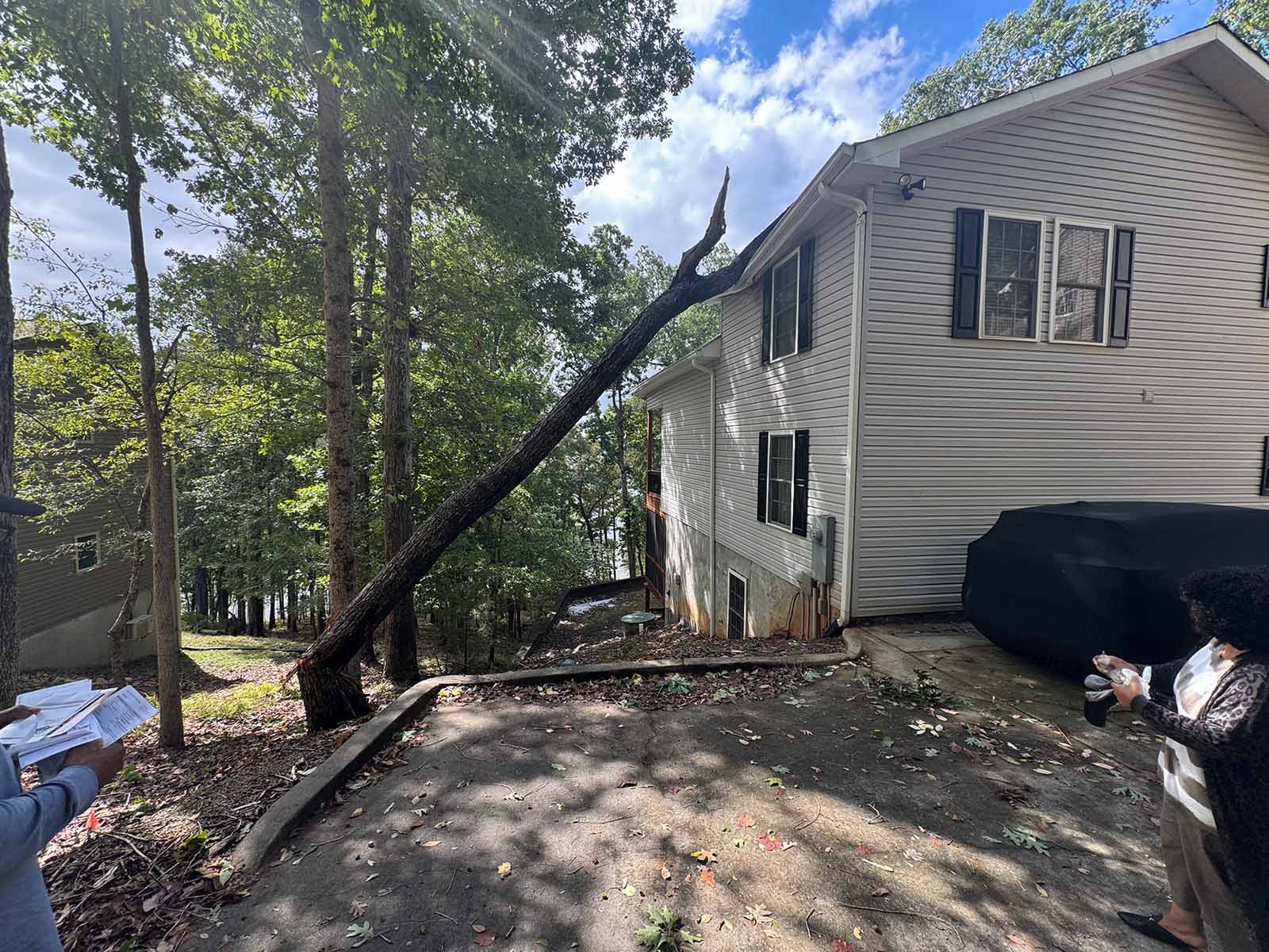 A tree that has fallen on a house in Dawsonville, GA.